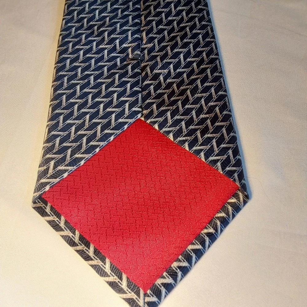Zionetti Mens Necktie Designer Luxury Navy‎ Blue& Gray Geometric Italian Silk